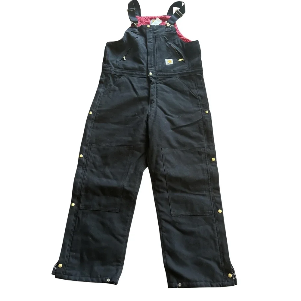 Carhartt Bib Overalls Mens 36x30 Black R38 Duck Insulated Quilt Lined Workwear